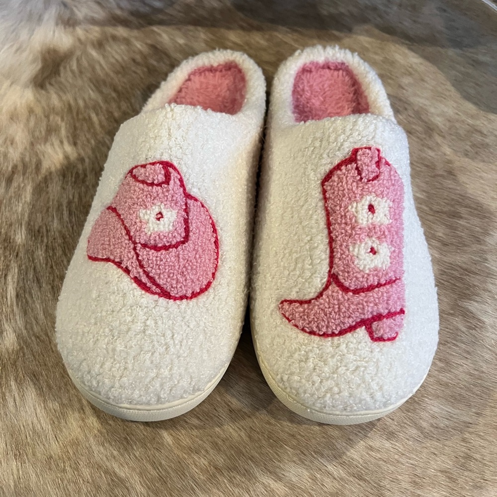 Cowgirl Pink and White Slippers